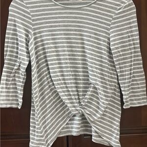 Speechless Gray and White Striped Long Sleeve Top
